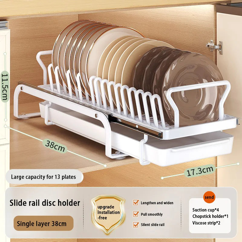 Kitchen Pull-out Dish Bowl Drainer Storage Rack Countertop Sink Cabinet Tableware Built-in Organizer Holder Cupboard Plates Rack
