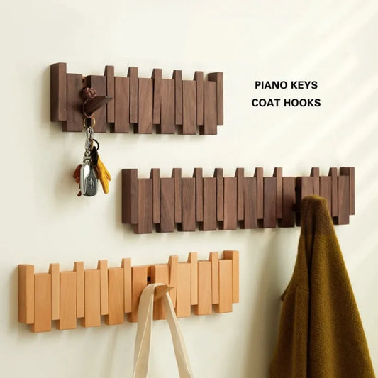 Wood Coat Racks Wall Mounted Keys Hats Organizer Entry Door Porch Hanging Coat Rack Piano Keys Shaped Clothes Hooks Home Decor