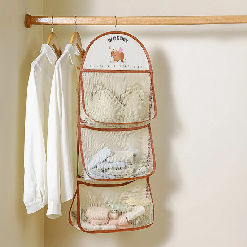 Large Capacity Hanging Storage Bag with Hook Reusable Underwear Storage Mesh Bag Wardrobe Sundries Organizer Oxford