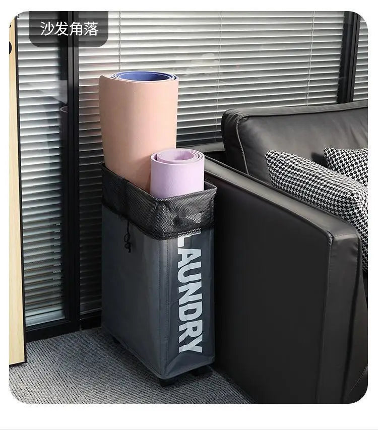 Laundry Basket with Wheels Large Capacity Yoga Mat Storage Basket Multifunctional Foldable Waterproof Dirty Clothes Storage Bag