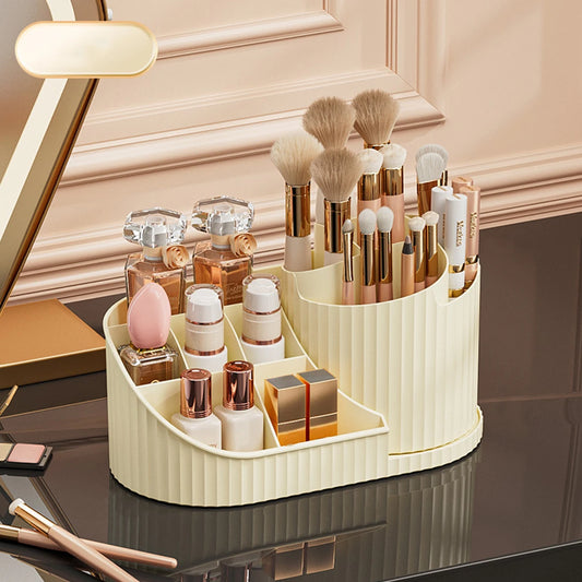 Makeup Organizer Carousel with 360 Degree Rotation  Plastic Countertop Cosmetic Storage Display Multi Compartment Organizer