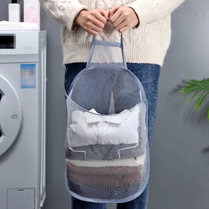 Large Hanging Laundry Basket Storage Bag Foldable Organizer For Dirty Clothes Meshcloth Multi-pocket Clothing Toy Storage Home