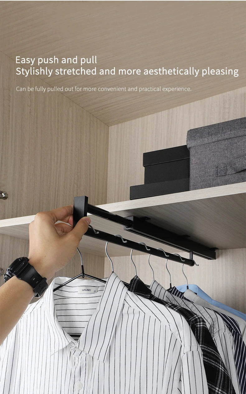 Closet shallow closet retractable hangers Cabinet hanging rod vertical pull-out top mounted trouser rack free of holes