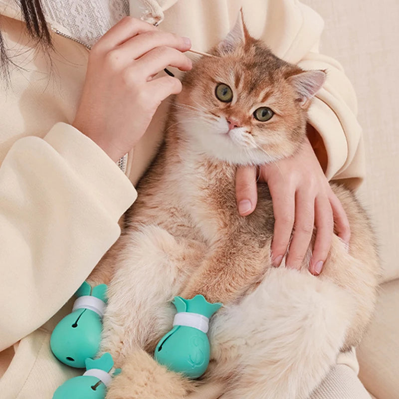 Cat Anti-Scratch Shoes Djustable Pet Bath Wash Boots Cat Claw Protector Paw Pattern Pet Grooming Supplies for Bathing Treating