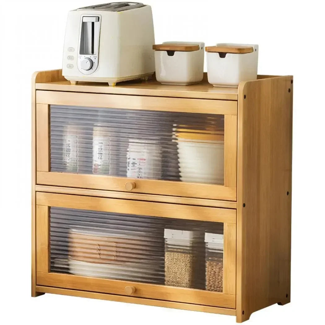 Multipurpose Wood Bathroom Countertop Cabinet Kitchen with 2 Window Doors Storage for Spice Jars Vanity Beauty
