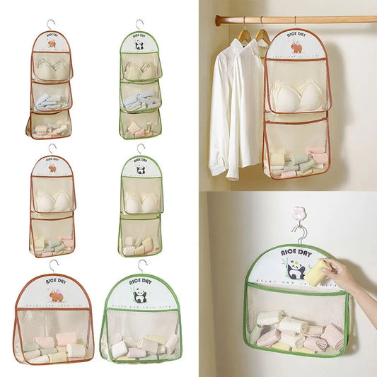 Large Capacity Hanging Storage Bag with Hook Reusable Underwear Storage Mesh Bag Wardrobe Sundries Organizer Oxford