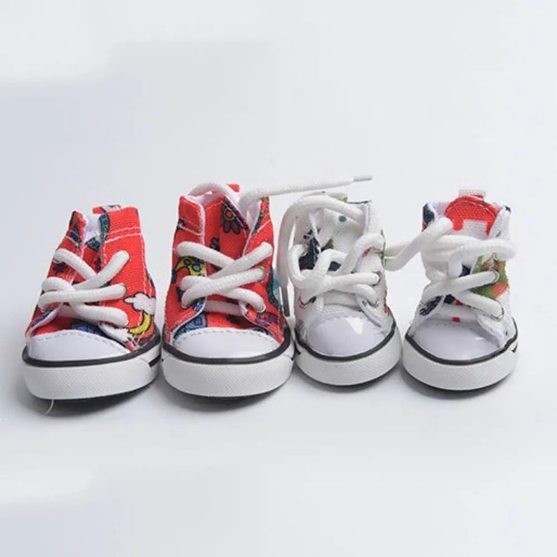 4Pcs Wear-resistant Dog Canvas Shoes Non-slip Breathable Pet Denim Boots Casual Fashion Puppy Sport Sneaker For Small Dogs Cats