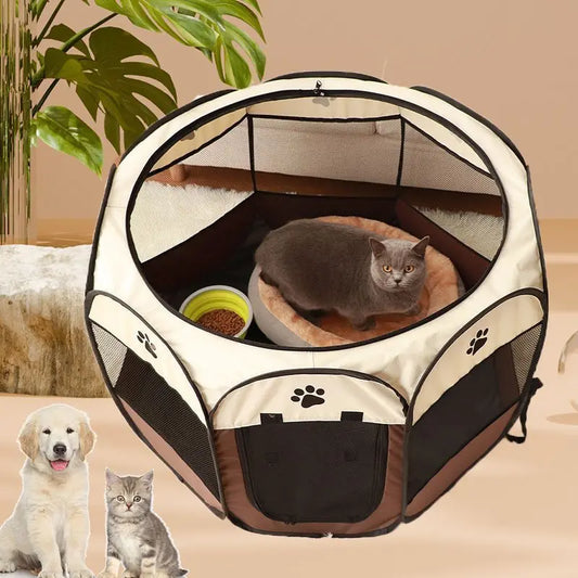 Octagonal Pet Tent Foldable Portable Oxford Cloth Cat and Dog Nest Outdoor Easy Operation Large Dog Cages Cat Fences