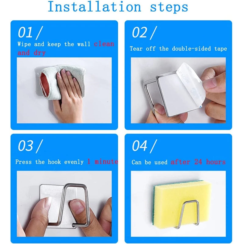Wall Hooks Kitchen Organizer Sponges Cleaning Brush Self-Adhesive Drain Drying Rack Toilet Bathroom Accessories Storage Holder