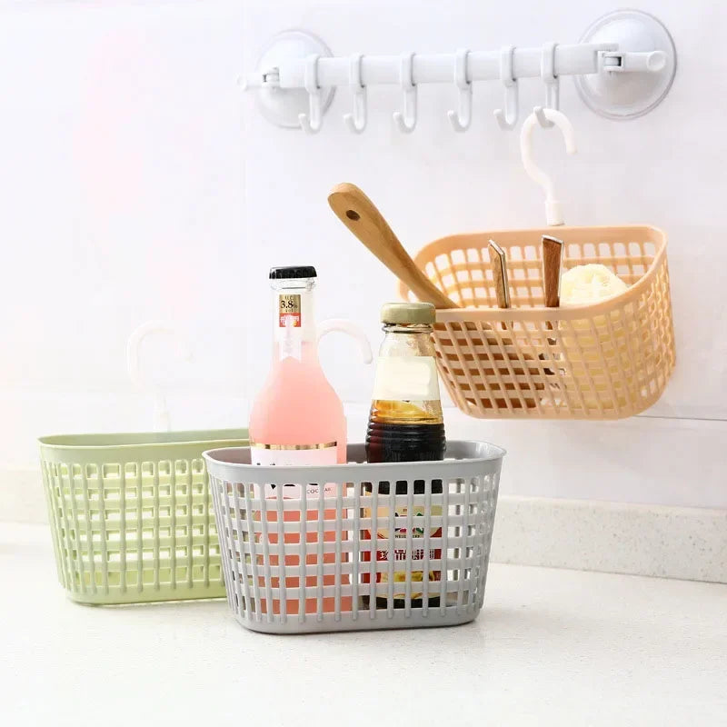 Wall Hanging Storage Basket With 360 Rotation Hook Breathable Mesh Clothes Organizer Bucket Kitchen And Bathroom Accessories