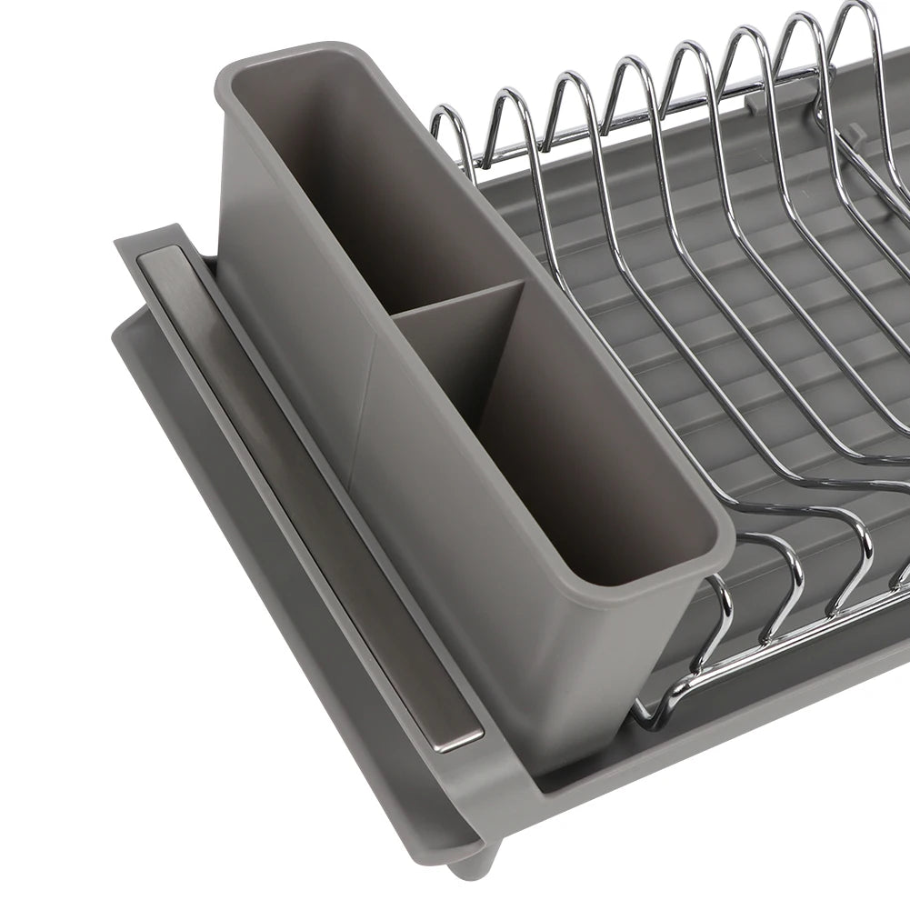 Dish Drying Rack Extendable Dish Rack for Kitchen Countertop with Draining Tray Rustfree Rack for 8 Plates with 2 Utensil Holder