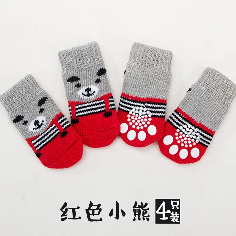 4pcs Cute Cat Socks, Anti-Slip Paw Protector, Comfortable Cotton Knit Indoor Shoes for Small Cats, Autumn Winter Pet Footwear