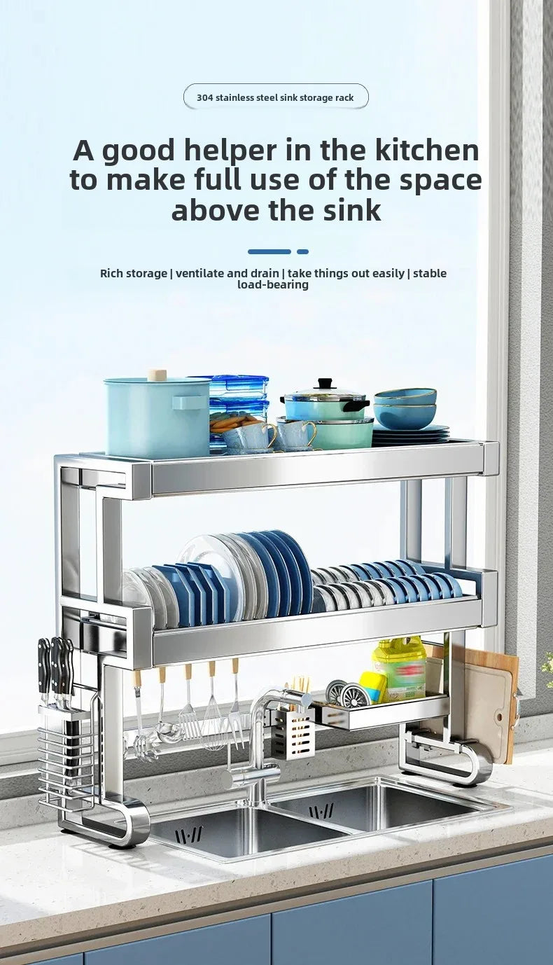 304 Stainless Steel Kitchen Shelf Above The Sink Dish Drainer Multifunctional Dish Drying Rack Drainage Ventile Cutlery Organize