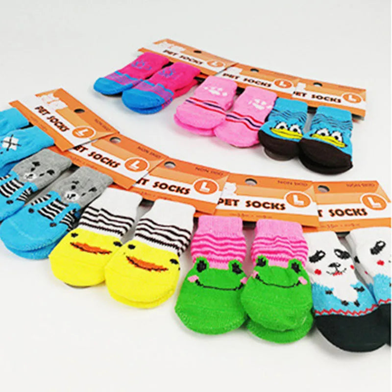 4pcs Cute Cat Socks, Anti-Slip Paw Protector, Comfortable Cotton Knit Indoor Shoes for Small Cats, Autumn Winter Pet Footwear