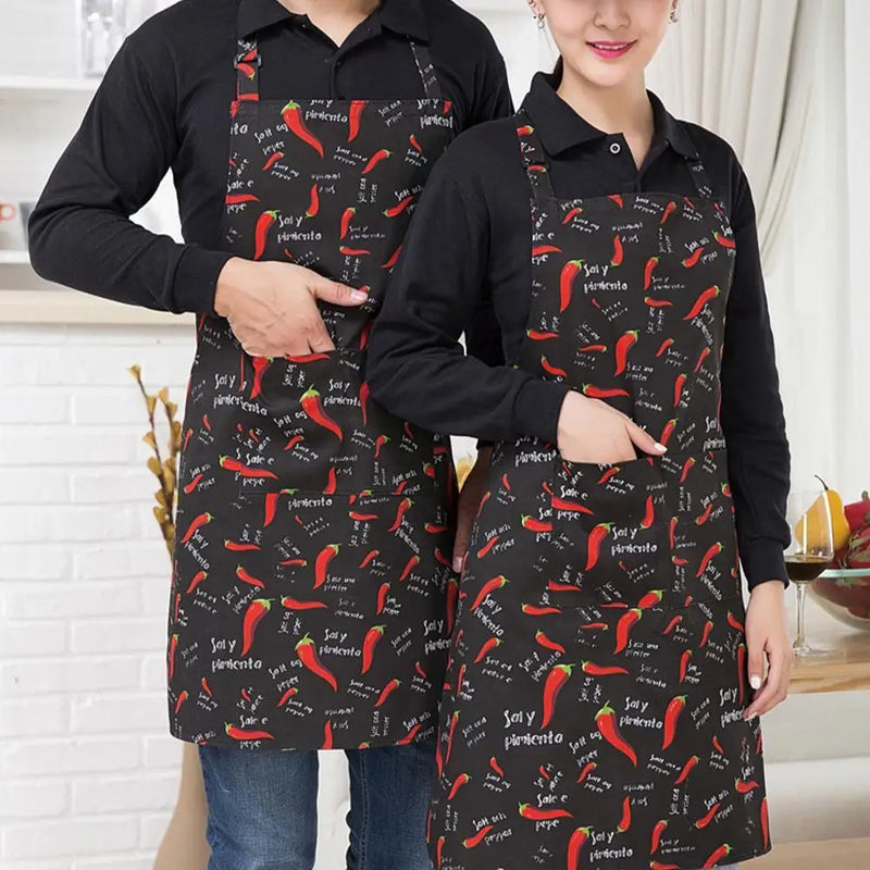 Kitchen Cooking Apron Chef Halterneck Apron With 2 Pockets Catering Sleeveless Aprons Men Woman BBQ Waiter Printing Apron