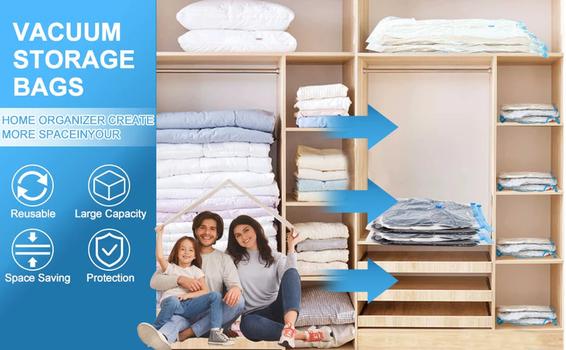8/5/3PCS Vacuum Storage Bags Compression Pack Vacuum Bag for Down Storing Clothes Bedding Blanket Space Save Travel BagOrganizer