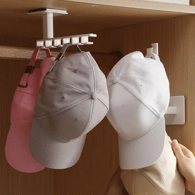HOT 6 Hooks Hat Holder Shaped Baseball Cap Storage Rack Wall Mount Belt Multifunctional Storage Without Punching Economic Hook
