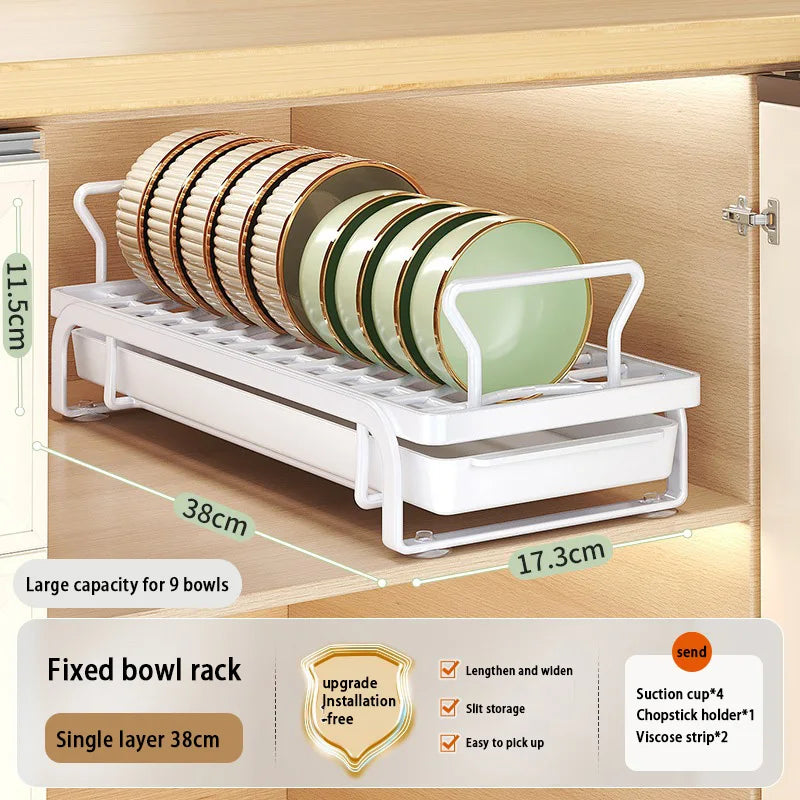 Kitchen Pull-out Dish Bowl Drainer Storage Rack Countertop Sink Cabinet Tableware Built-in Organizer Holder Cupboard Plates Rack