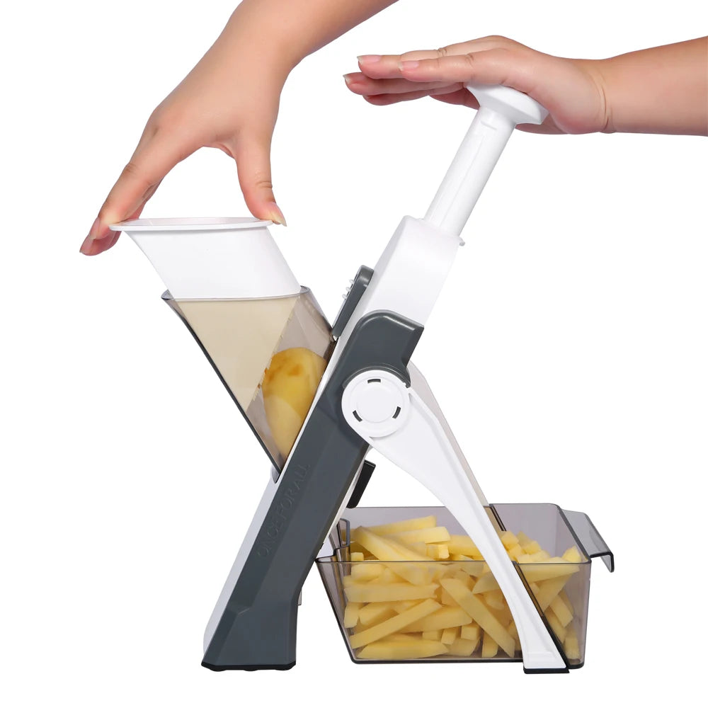 Cortador Fatiador Picador de Alimentos Legumes Frutas, Vegetais, Batatas, Aço Inox Plástico ABS Acessório de Cozinha, Organizador de Cozinha