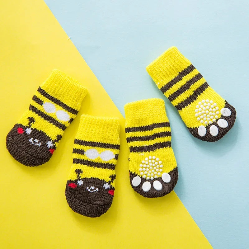 4pcs Cute Cat Socks, Anti-Slip Paw Protector, Comfortable Cotton Knit Indoor Shoes for Small Cats, Autumn Winter Pet Footwear