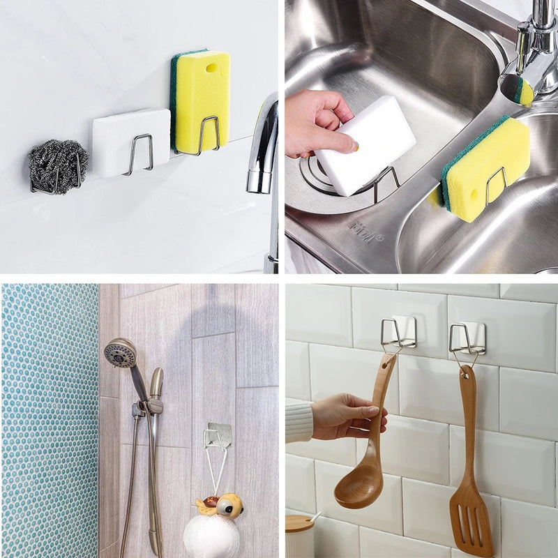 Wall Hooks Kitchen Organizer Sponges Cleaning Brush Self-Adhesive Drain Drying Rack Toilet Bathroom Accessories Storage Holder
