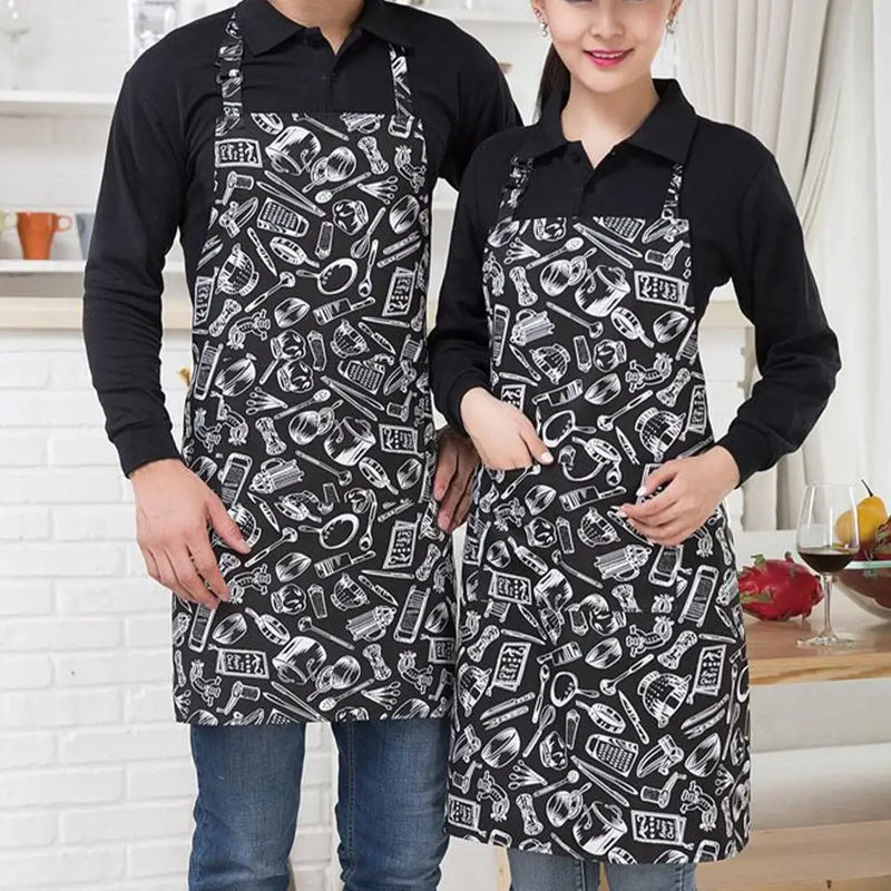 Kitchen Cooking Apron Chef Halterneck Apron With 2 Pockets Catering Sleeveless Aprons Men Woman BBQ Waiter Printing Apron
