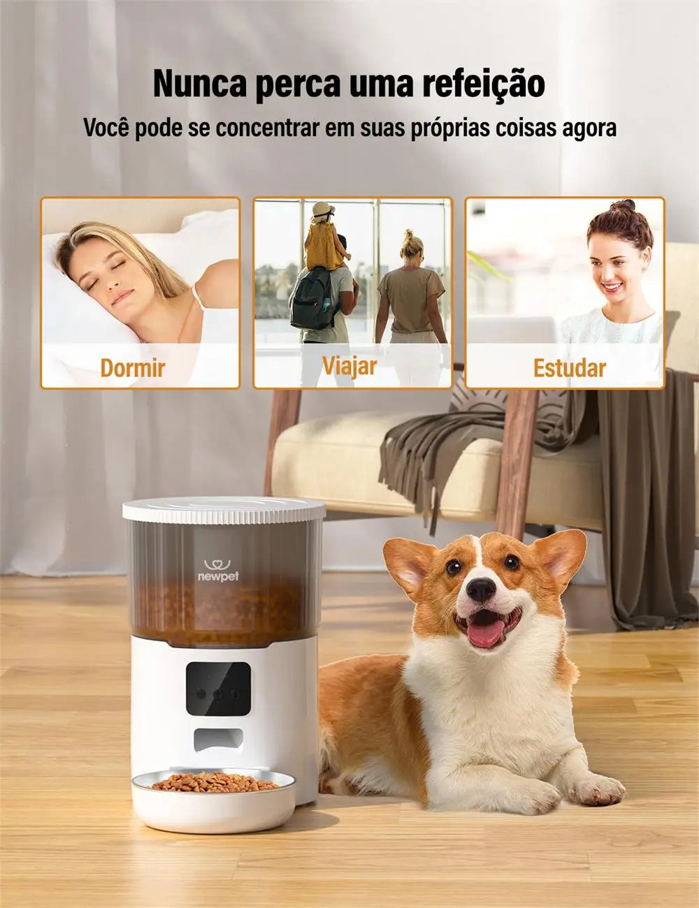 Dispenser Organizador de Alimentos para PETs. Comedouro para pets, cães e gatos. Alimentador de gatos 4L com temporizador, aplicativo inteligente, controle tudo pelo seu celular smartphone.