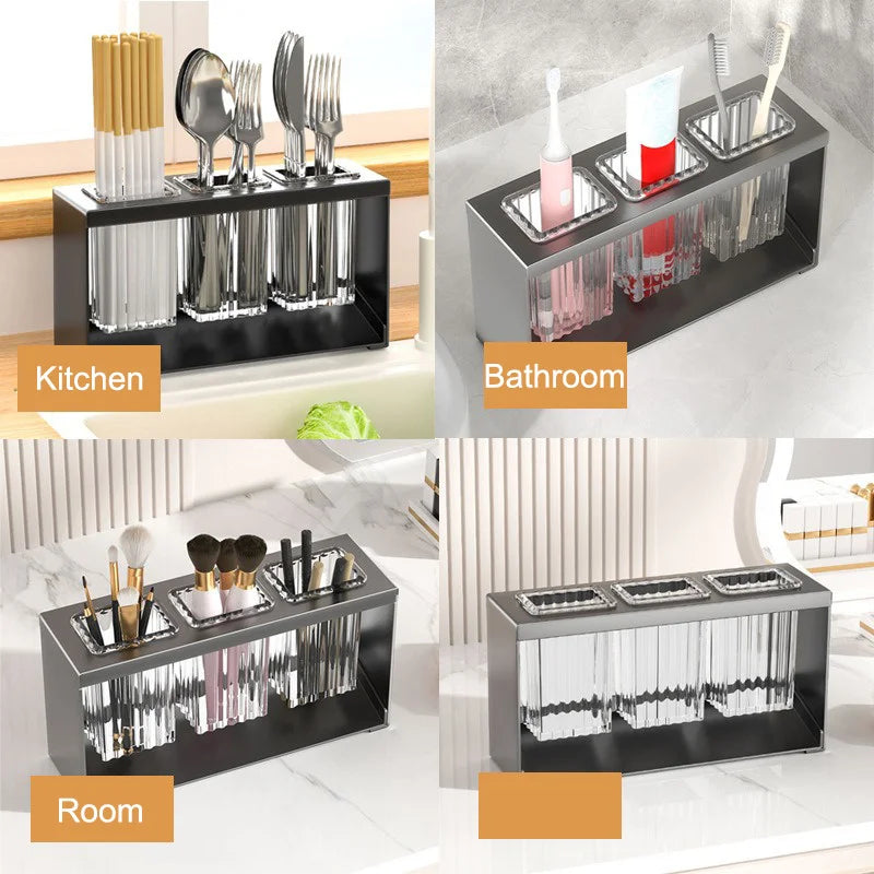 Kitchen Cutlery Organizer Knife Stand Carbon Steel Drain Storage Holder Multifunction Cutlery Storage Rack Bathroom Tray holder