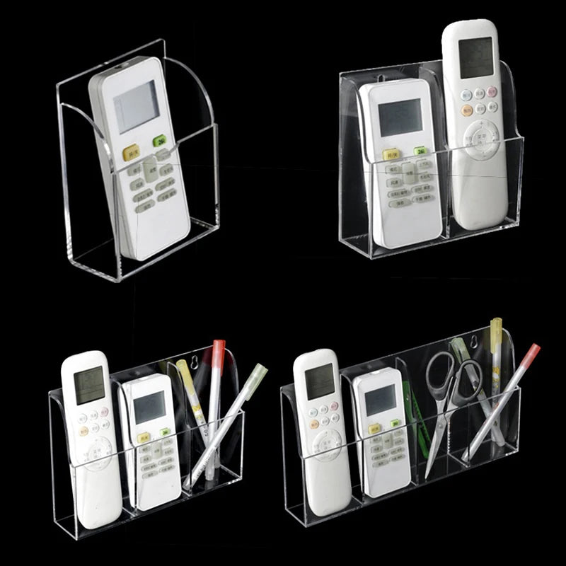 Acrylic TV Air Conditioner Remote Control Holder 1/4 Case Wall Mount Storage Box for Home