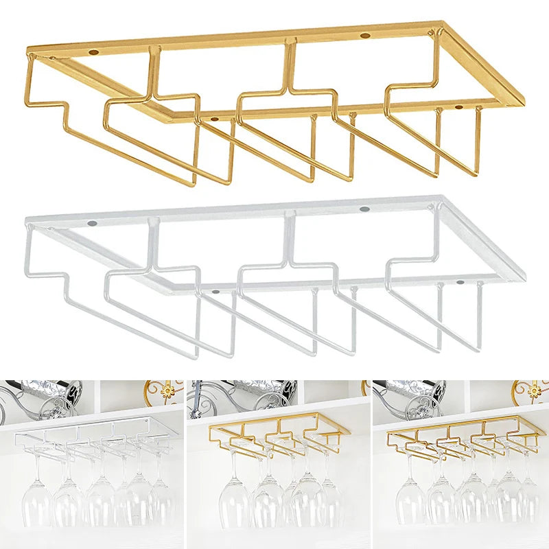 Wine Glass Holder Bartender Stemware Hanging Rack Under Cabinet Champagne Glass Storage Rack Kitchen Multi-purpose Organizer