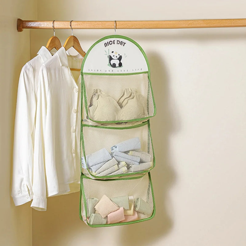 Large Capacity Hanging Storage Bag with Hook Reusable Underwear Storage Mesh Bag Wardrobe Sundries Organizer Oxford