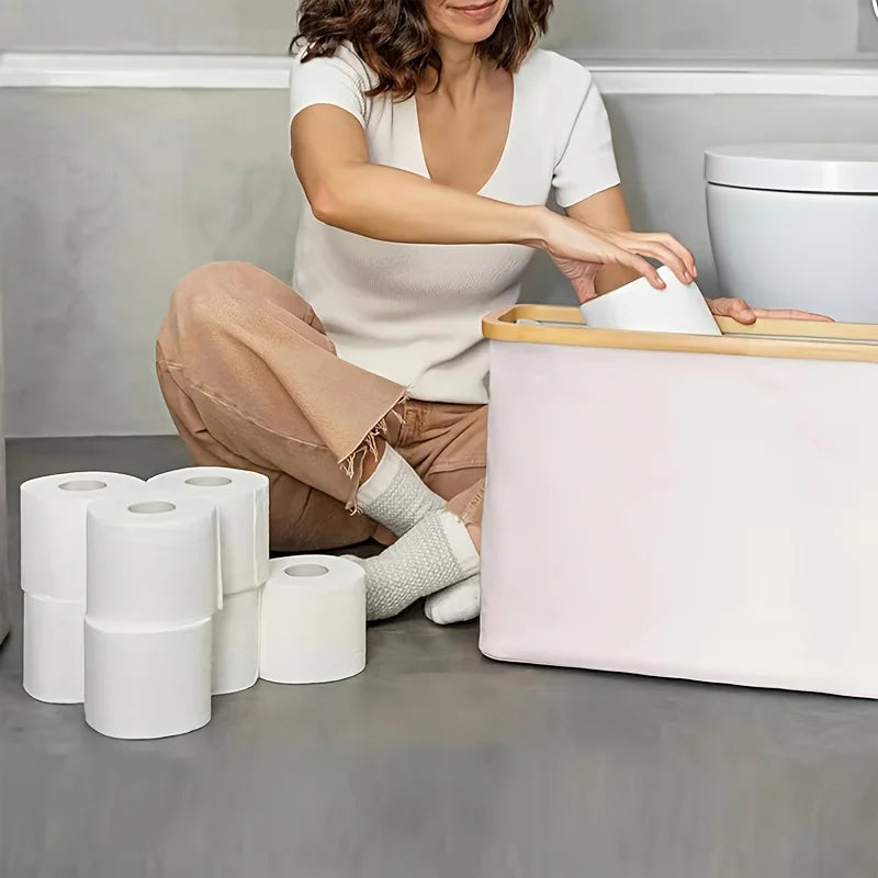 Foldable Toilet Paper Storage Basket with Lid Handle Waterproof Toilet Paper Holder Stand Bathroom Organizer Cabinet Container