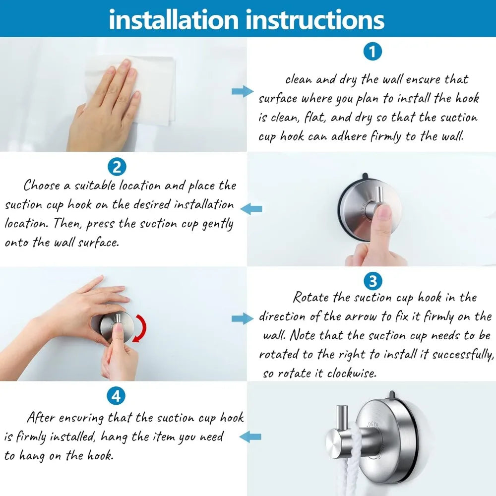 Suction Cup Hooks for Shower Brushed Nickel Towel Hooks Hanger Bathrooms SUS 304 Stainless Steel Hooks Home Storage Holder Hook