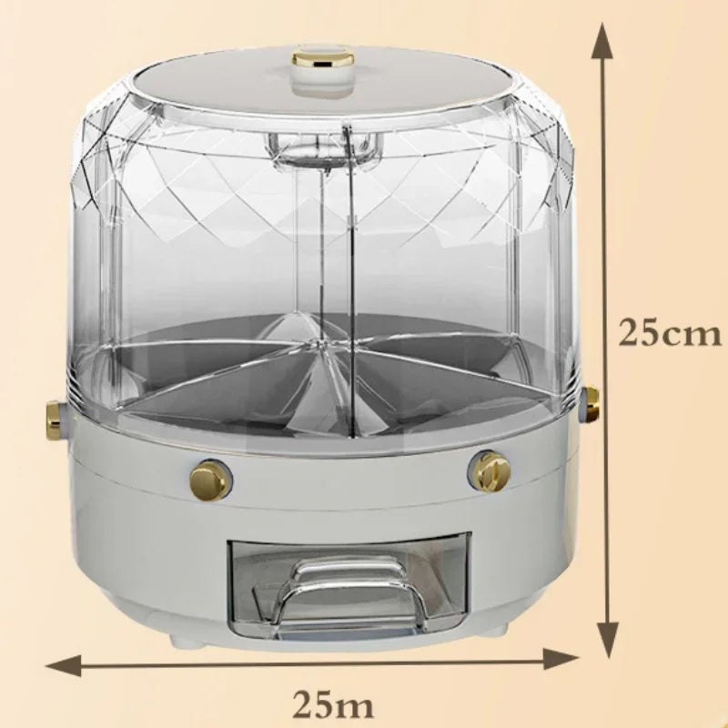 Dispenser Organizador de Cereais Giratório 360º para Cozinha Ideal para Grãos, Cereais, Farinhas, Açucar, Sal etc, à prova de umidade. Cozinha Chic e Elegante
