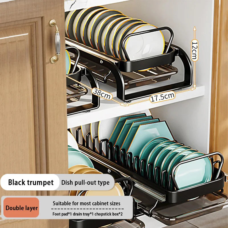 Kitchen Pull-out Dish Bowl Drainer Storage Rack Countertop Sink Cabinet Tableware Built-in Organizer Holder Cupboard Plates Rack