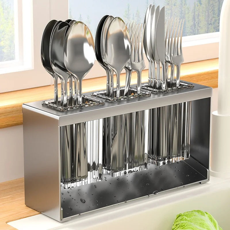 Kitchen Cutlery Organizer Knife Stand Carbon Steel Drain Storage Holder Multifunction Cutlery Storage Rack Bathroom Tray holder