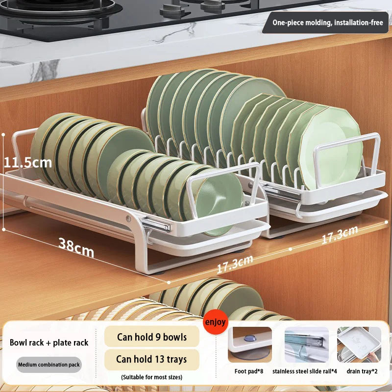 Kitchen Pull-out Dish Bowl Drainer Storage Rack Countertop Sink Cabinet Tableware Built-in Organizer Holder Cupboard Plates Rack