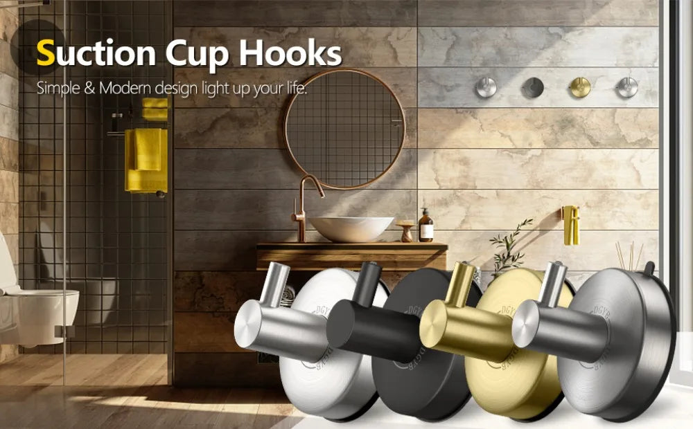 Suction Cup Hooks for Shower Brushed Nickel Towel Hooks Hanger Bathrooms SUS 304 Stainless Steel Hooks Home Storage Holder Hook