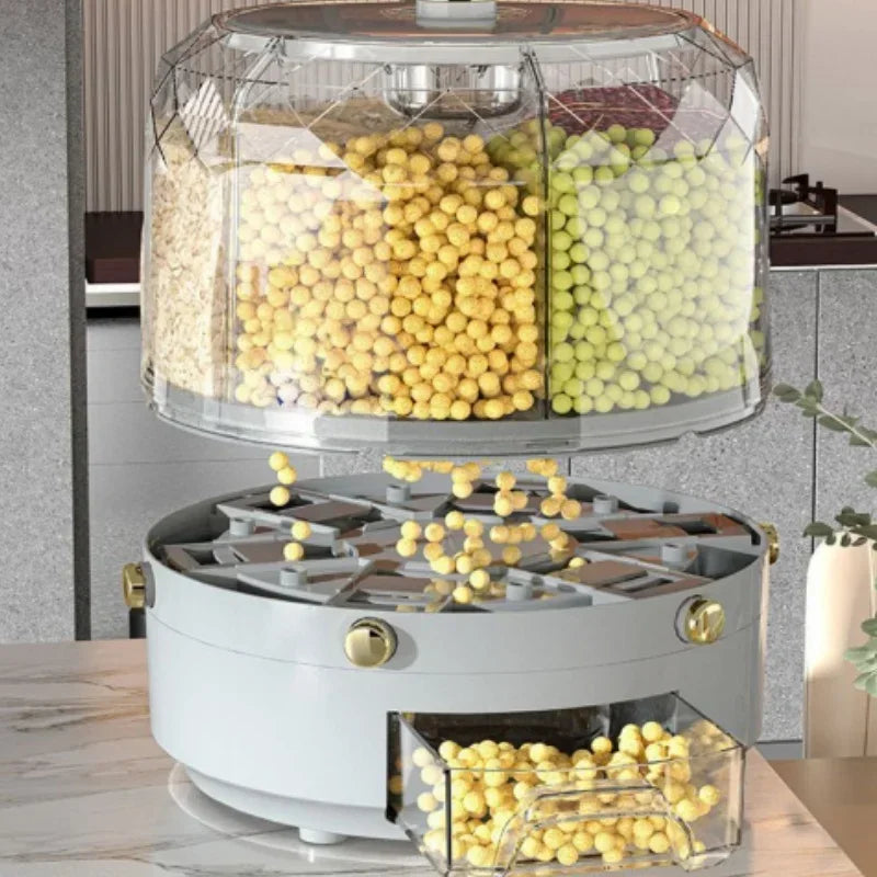 Dispenser Organizador de Cereais Giratório 360º para Cozinha Ideal para Grãos, Cereais, Farinhas, Açucar, Sal etc, à prova de umidade. Cozinha Chic e Elegante