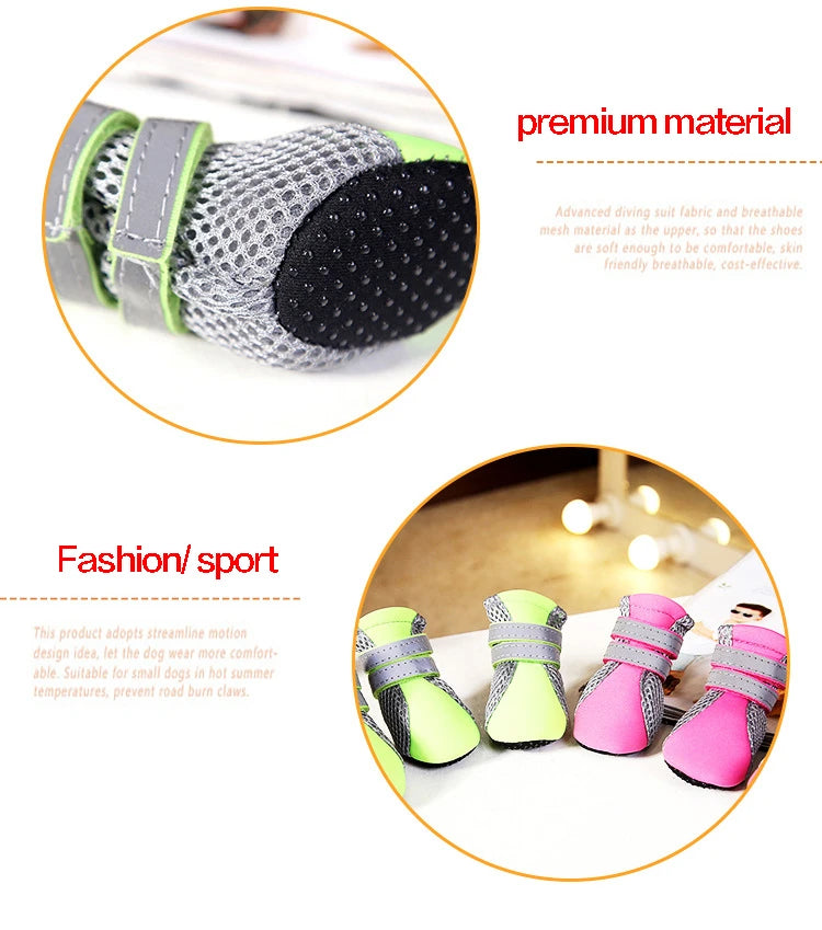 Breathable Pet Dog Shoes Waterproof Outdoor Walking Net Soft Summer Pet Shoes Night Safe Reflective Boots For Small Medium Dogs