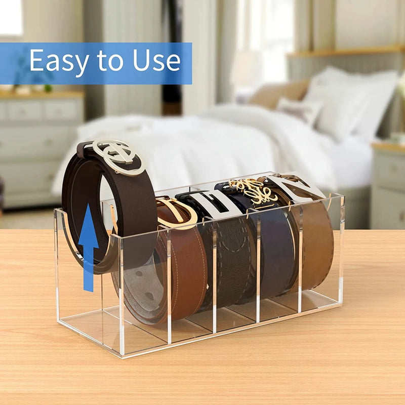 5/8 Grid Clear Acrylic Belt Organizer for Closet,Assemble Belt Storage Box Display Case for Tie Bow Tie Women Men Belt Holder