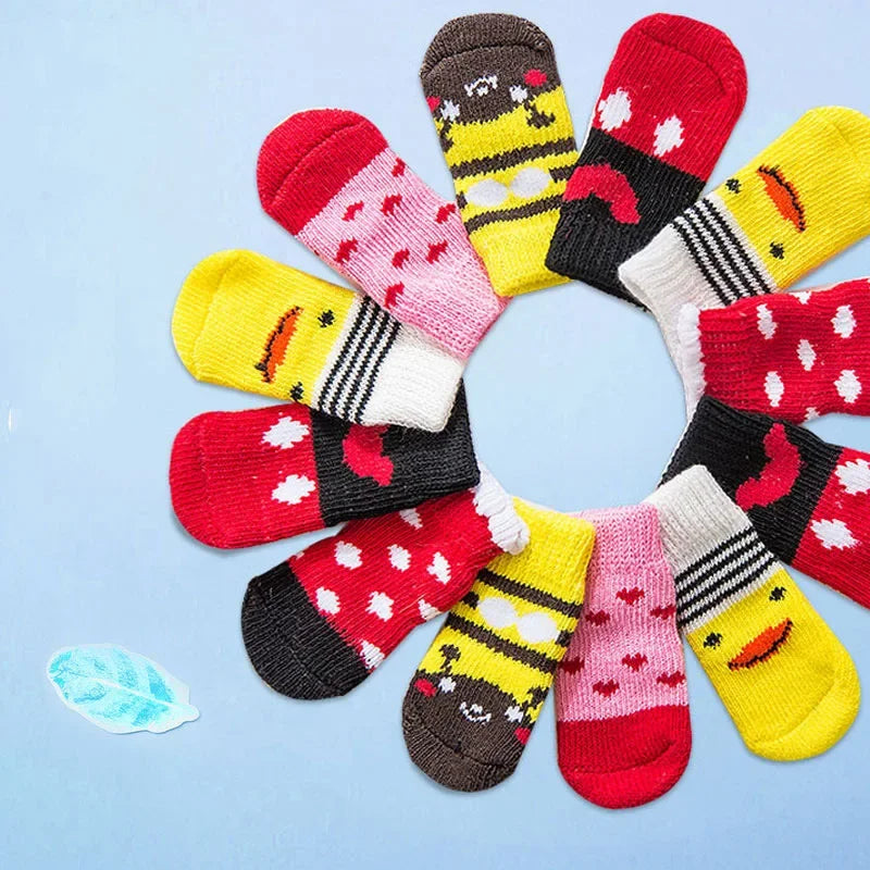 4pcs Cute Cat Socks, Anti-Slip Paw Protector, Comfortable Cotton Knit Indoor Shoes for Small Cats, Autumn Winter Pet Footwear