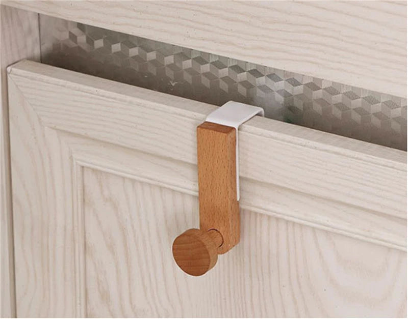 Kitchen Cabinet Hook Towels Clothes Coat Bathroom Accesories Storage Hanger Door Back Hanging Holder Iron Wooden Rack Organizer