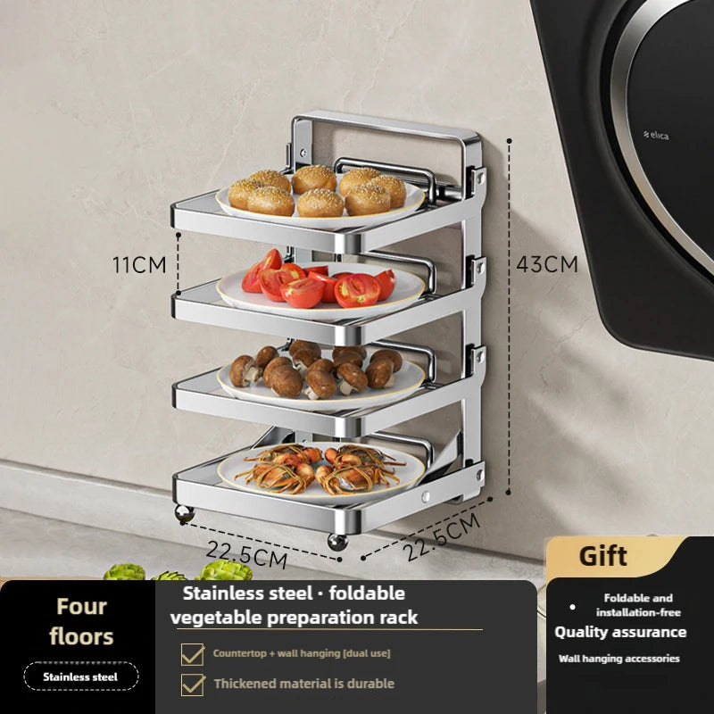 Kitchen Folding Side Dish Rack Cooking Plate Tray Organizer Counter Expandable Microwave Shelf Foldable Food Storage Shelves