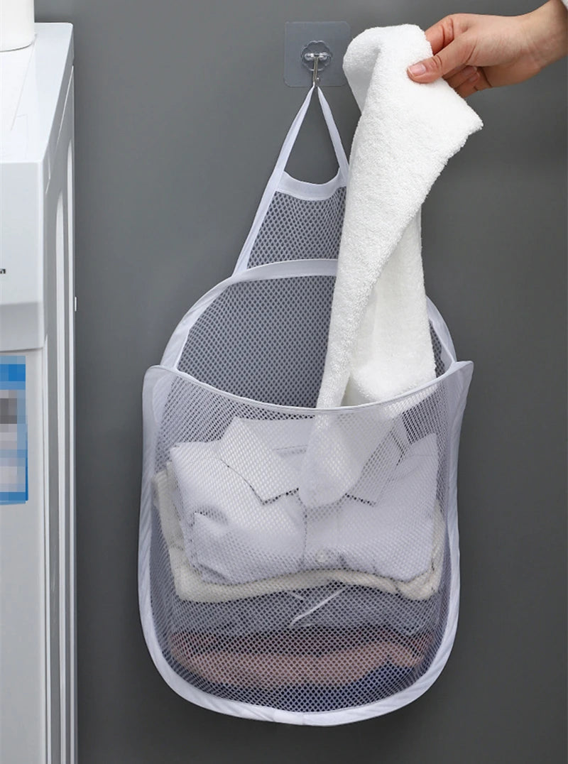 Large Hanging Laundry Basket Storage Bag Foldable Organizer For Dirty Clothes Meshcloth Multi-pocket Clothing Toy Storage Home
