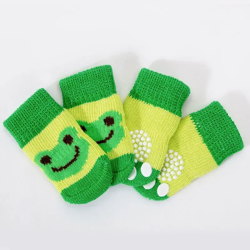 4pcs Cute Cat Socks, Anti-Slip Paw Protector, Comfortable Cotton Knit Indoor Shoes for Small Cats, Autumn Winter Pet Footwear