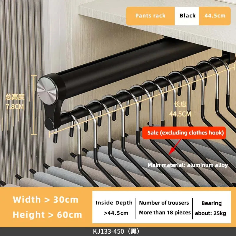 Armoire Dress Rack Trousers Hanger Wardrobe Slide Rail Clothing Holder Cupboard Clothes Storage Racks Push Pull Pants Shelves