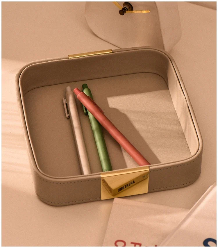 Light Luxury PU Leather Storage Portable Makeup Organizer Storage Jewelry Ring Dish Entrance Key Holder Sundry Tray Jewellry