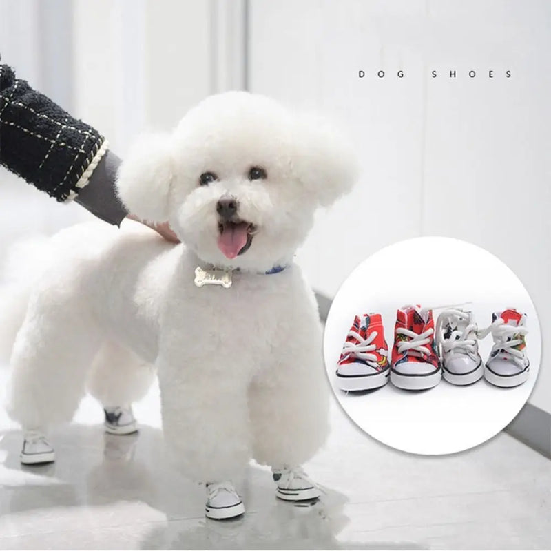 4Pcs Wear-resistant Dog Canvas Shoes Non-slip Breathable Pet Denim Boots Casual Fashion Puppy Sport Sneaker For Small Dogs Cats