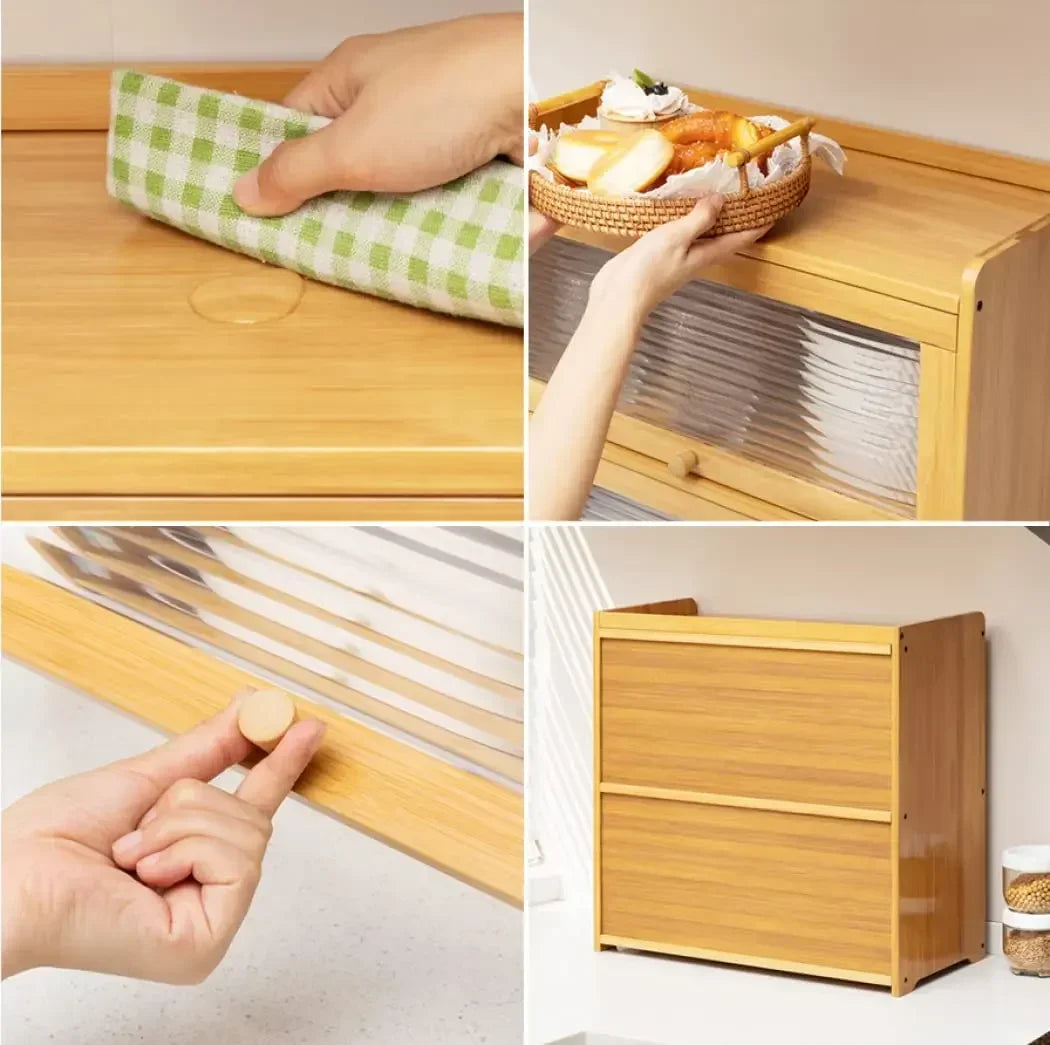 Multipurpose Wood Bathroom Countertop Cabinet Kitchen with 2 Window Doors Storage for Spice Jars Vanity Beauty